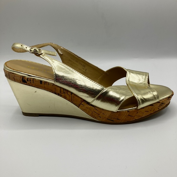 Metallic Gold Slingback Wedge Sandals - Picture 3 of 9
